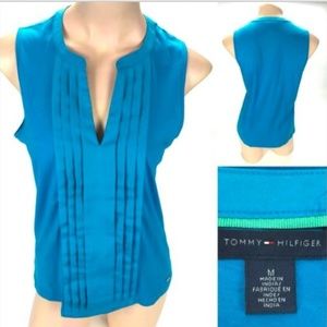 TOMMY HILFIGER Women Blue Cyan Sleeveless V-Neck